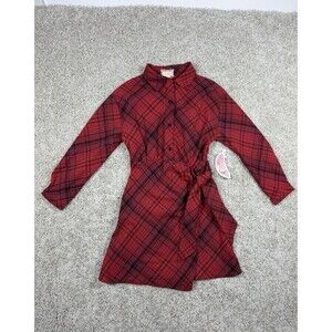 Btween Girls Plaid Shirt Dress Size 10 Red Black Belted Long Sleeve NWT